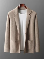 ANGEL Men's Turn-down Collar Cardigan 100% Merino Wool Sweaters Smart Casual Thick Knit Jacket  Autumn Winter Warm Cashmere Coat 2