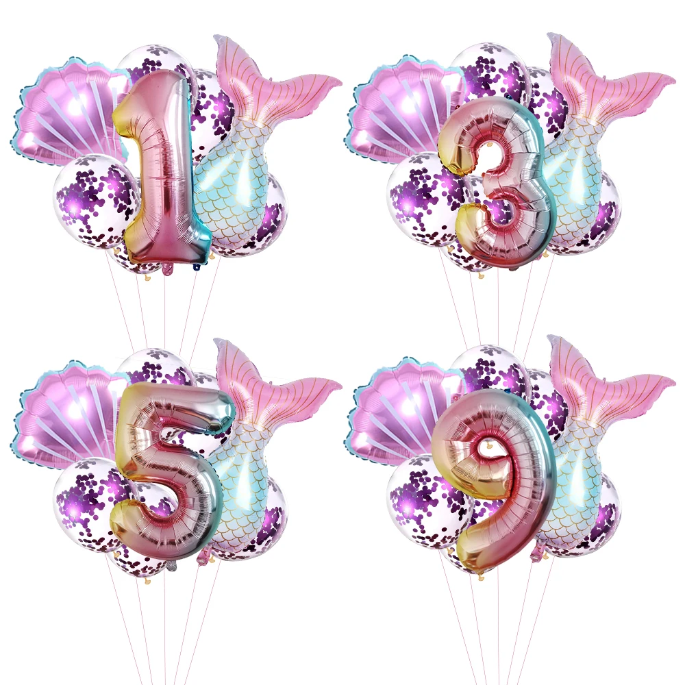 

Little Mermaid Party Foil Balloon Set Mermaid Tail Shell Balloon 32inch Number Balloon For baby shower girls Birthday Decoration