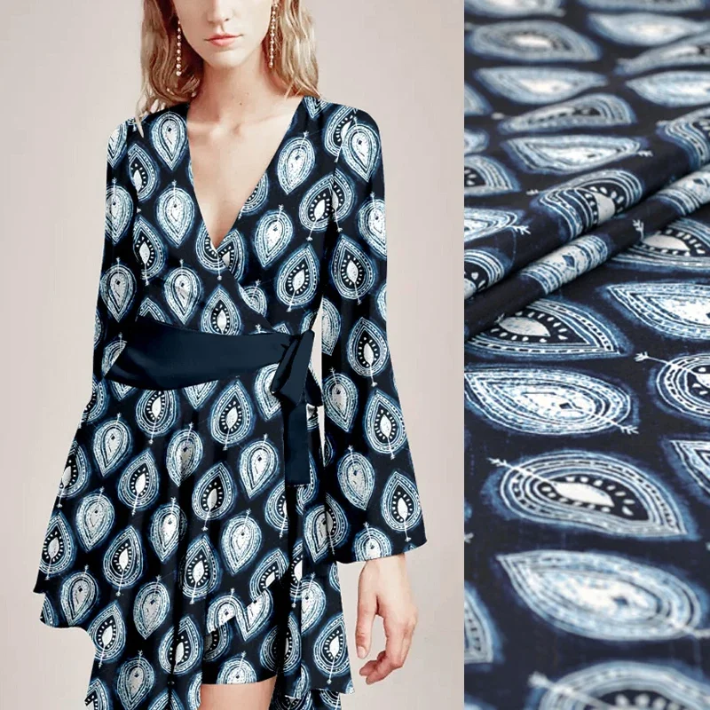 

140CM 16MM Thin Dark Blue Silk Crepe De Chine Fabric for Summer Dress Skirt Shirt Scarf Pants J078