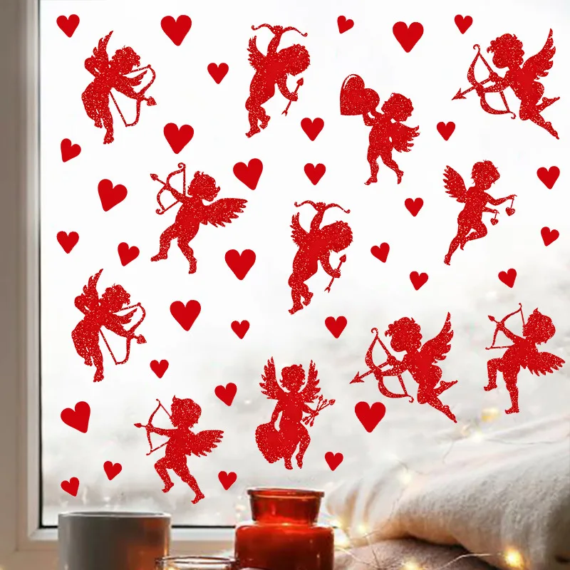 Valentine&rsquo;s Day Window Clings Cute Angel Heart Window Stickers Home Car Decorations