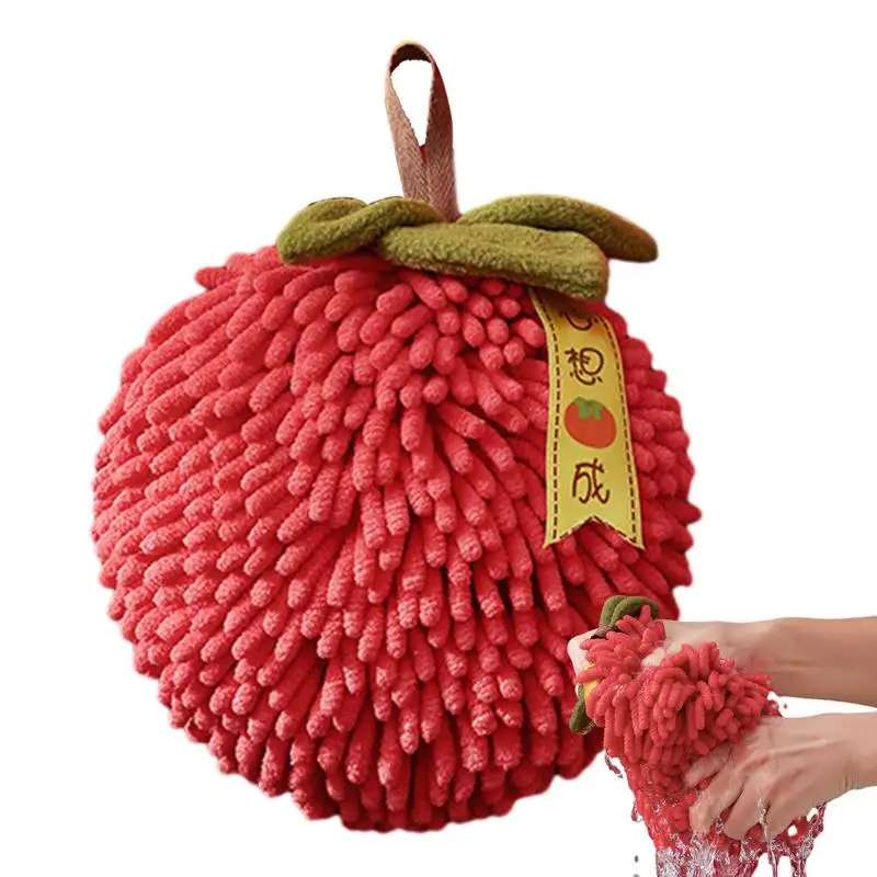 

Fuzzy Ball Towels Persimmon Shaped Hand Drying Kitchen & Bathroom Hand Towels Cream Absorbent Towel With Hook For Bathroom