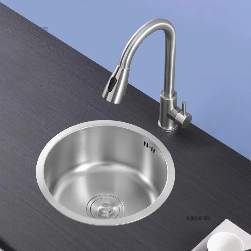 304 Stainless Steel Round Kitchen Sinks Mini Single Bowl Dish Washing Sink Bar Sinks Balcony Wash Basin Kitchen Vegetable Sink
