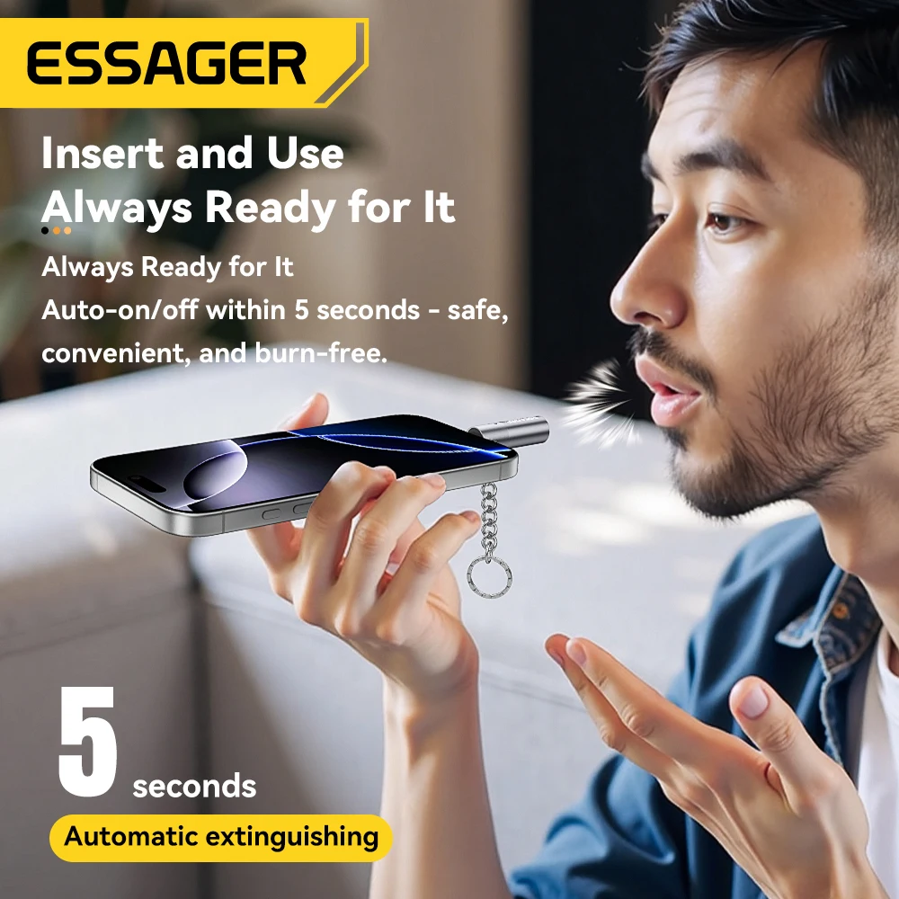 Essager USB Type C Cigarette Lighter Tungsten Wire Blowing Safety for Air Travel No Flame Auto Shut-Off Typec Cigarette Lighter