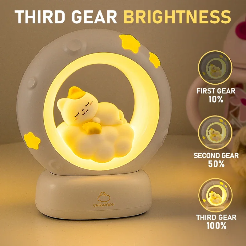 Moon Night Light Cute Rabbit Cat Panda Lamps Room Bedside Decoration USB Rechargeable Kawii Animal Gift Warm Soft Light