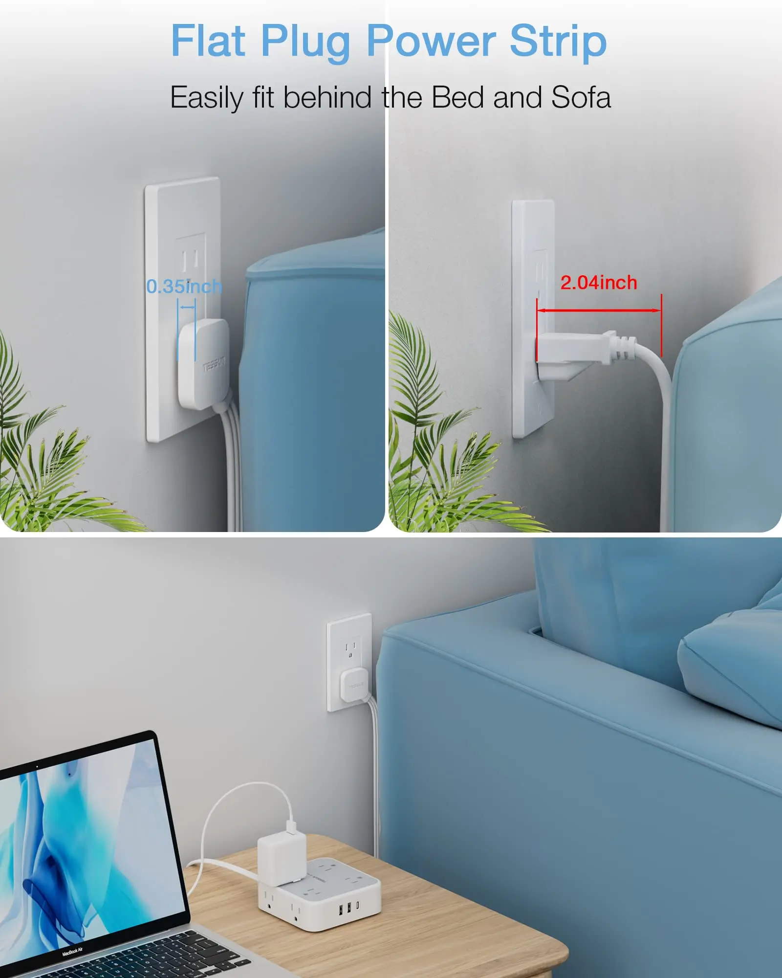 TESSAN ʹ ÷ Ƽ ÷, 8 ܼƮ  3 USB, Ƽ ܼƮ  ȣ, 5FT/10FT ͽټ ̺