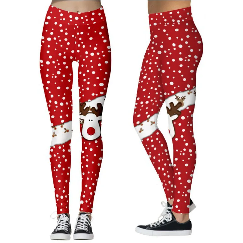 

New Christmas Trousers For Women Lady Casual Elasticity Skinny Leggins Mujer High Waist Workout Printing Stretchy Pants leggings