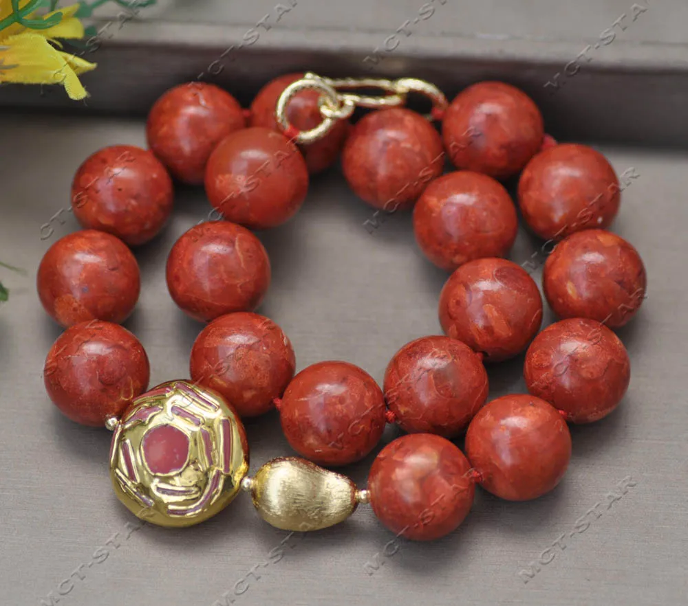 MTC·STAR Z13570 Huge 18" 20mm Round Red Grass Coral Necklace Custom Jewelry 3