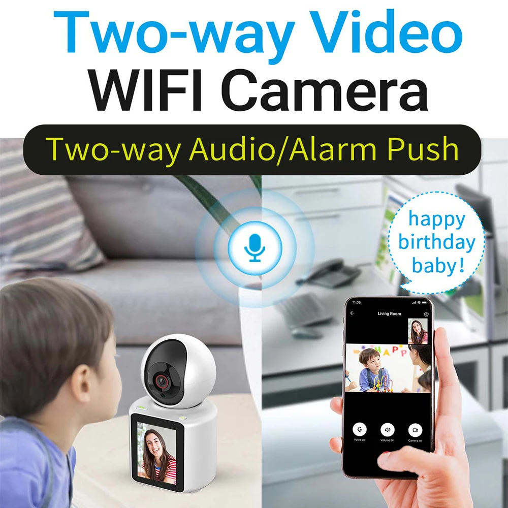 WIFI IP Camera Baby Monitor Wireless 1080P 120&deg; Wide-angle 2 Way Audio Video Night Vision Indoor PTZ Camera