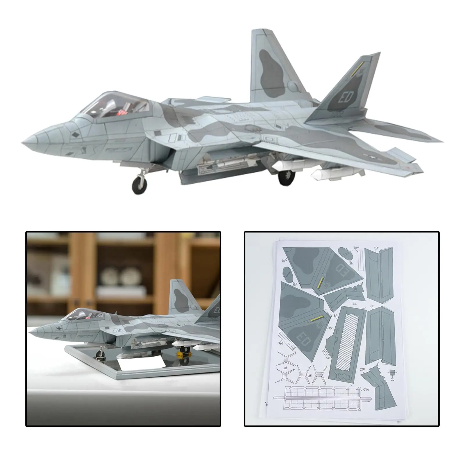 3D F22 Fighter Assemble Paper Model Kit 1:33 Scale DIY Toys Education Toys Building Papercraft for Kids Children Collectables