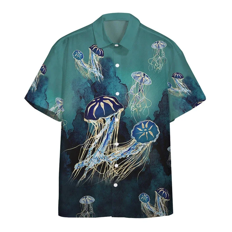 thumbnail image 1 of Camisas nuevas para hombre, camisa hawaiana de manga corta con estampado de medusas para hombre, camisetas para hombre con estampado 3D, ropa transpirable para vacaciones de verano para hombre, 1 of 4