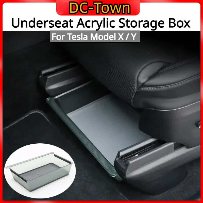 

Under Seat Storage Box for Tesla Model Y Model X Premium Acrylic Silicone Pad Push Pull Transparency Car Interior Accessories