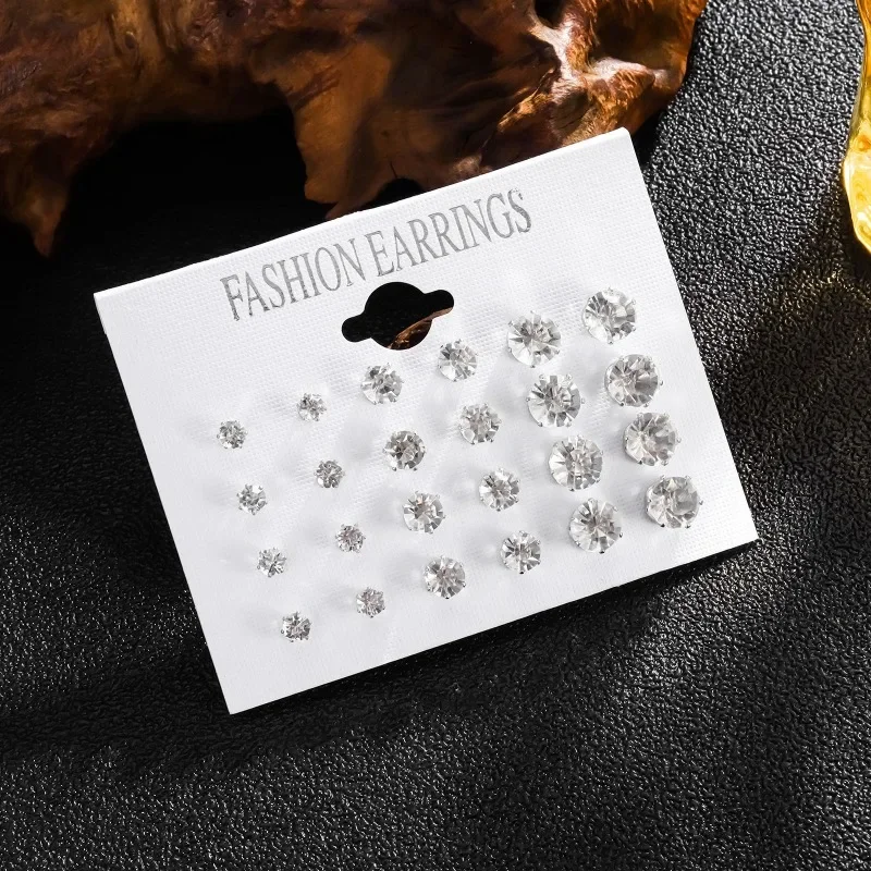 New 12 Pair/Pack White Shiny Wedding Stud Earrings Set For