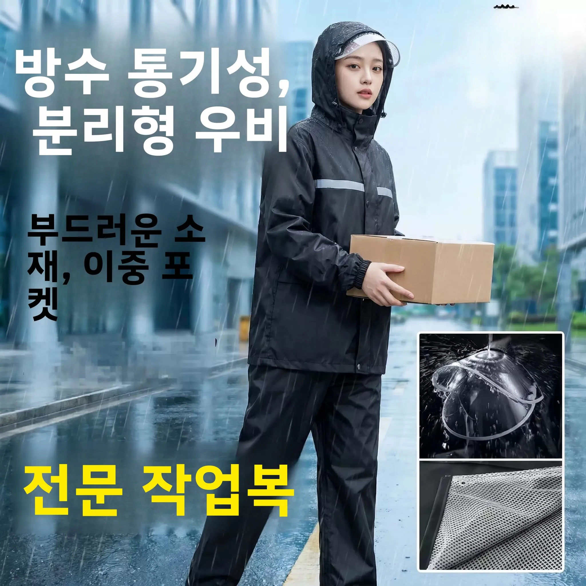 재사용 가능한 야외 작업복 레인코트 성인용 넓은 챙 모자 분리형 디자인 헤비 ..