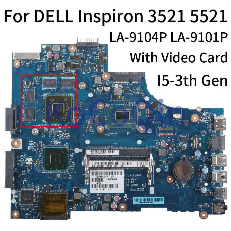 para Dell Inspiron 15r 3521 5521 Computador Portátil Mainboard 00p55v 0p14t7 0mfpvh 04pmx4 Vaw00 La-9104p Placa-mãe do Portátil Vaw01 La-9101p