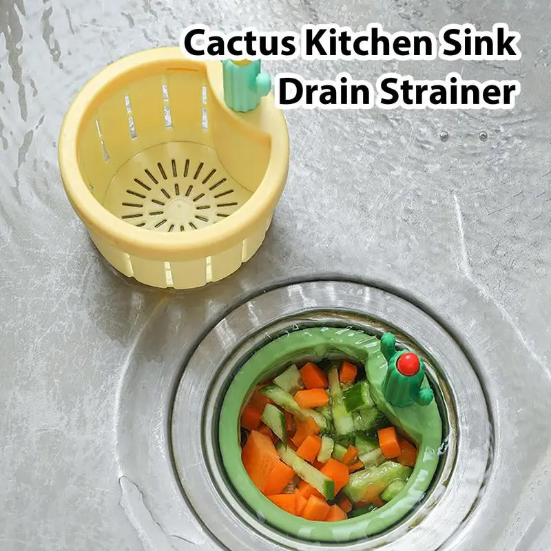 Sink Drain Strainer Basket Cute Cactus Sink Filter With Gasket Automatic Dumping Leftovers Garbage Filter Anti-Clogging