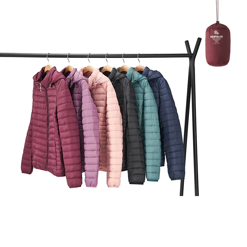 SANTELON 女性超軽量パッド入りフグジャケットコート取り外し可能なフード付き屋外暖かい軽量パーカー生き抜く収納袋付き SANTELON 女性超軽量パッド入りフグジャケットコート取り外し