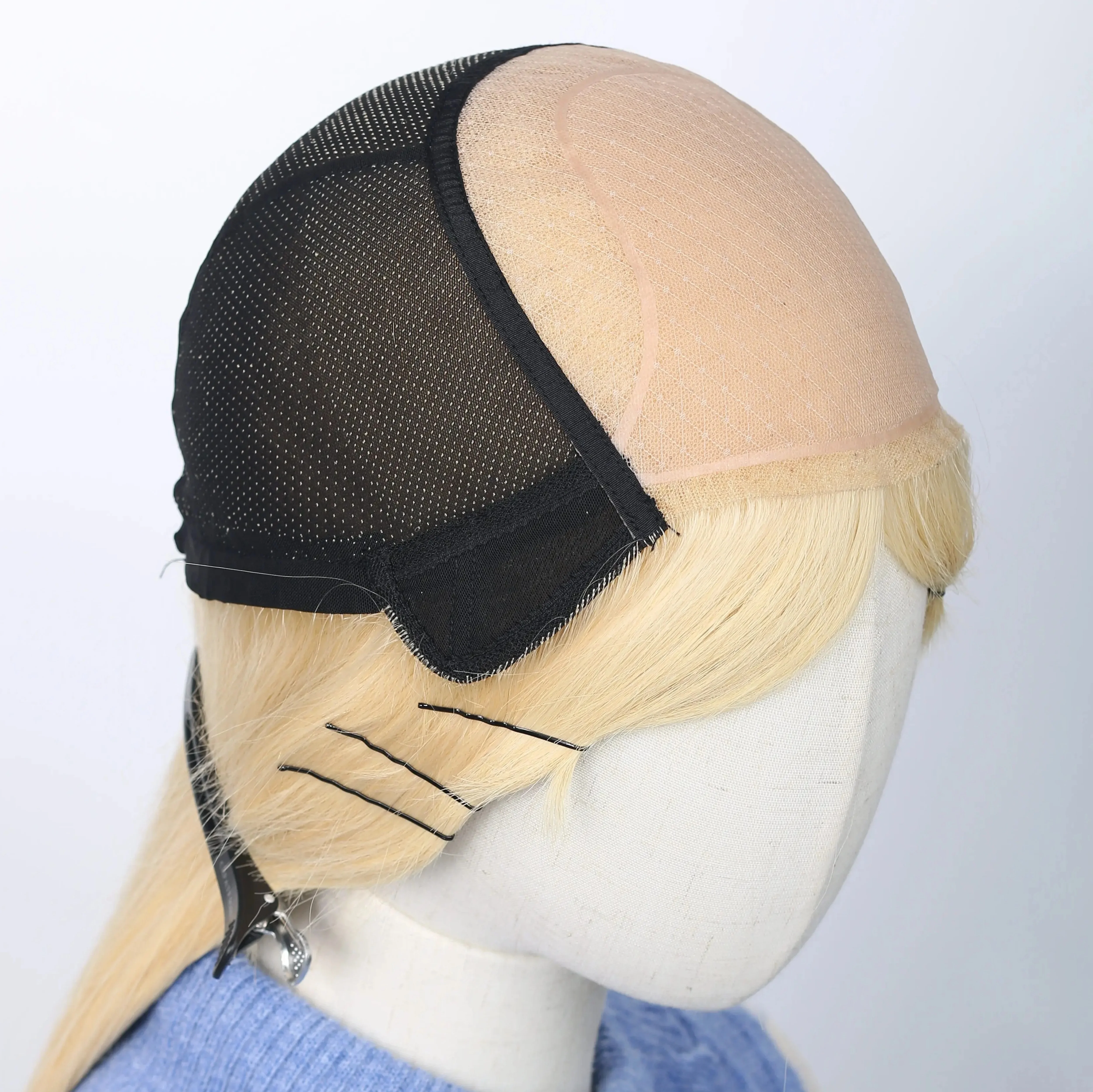  613 라이트 블론드 버진 인모 가발 (여성용) 6x6인치 실크 탑 가발, 탄성 네트 PU 마감 의료용 가발, 자연스러운 두피처럼 보이는 가발
