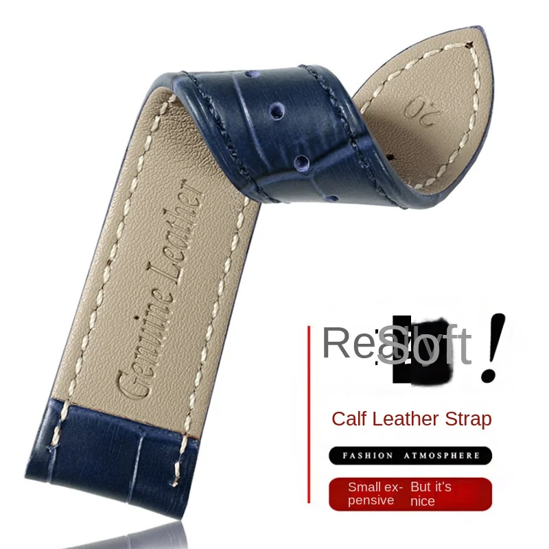 Genuine Dark Blue Leather Unisex Watch Strap - Multiple Width Options