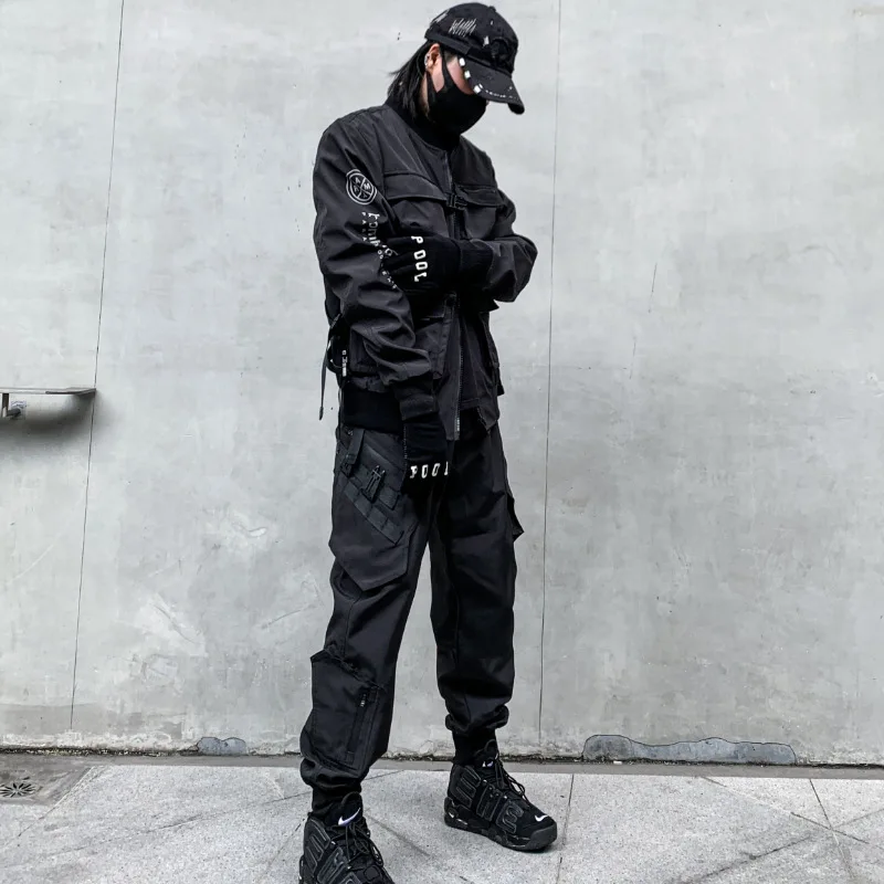 Pantaloni Cargo Techwear Da Uomo Neri Streetwear Giapponese Jogger
