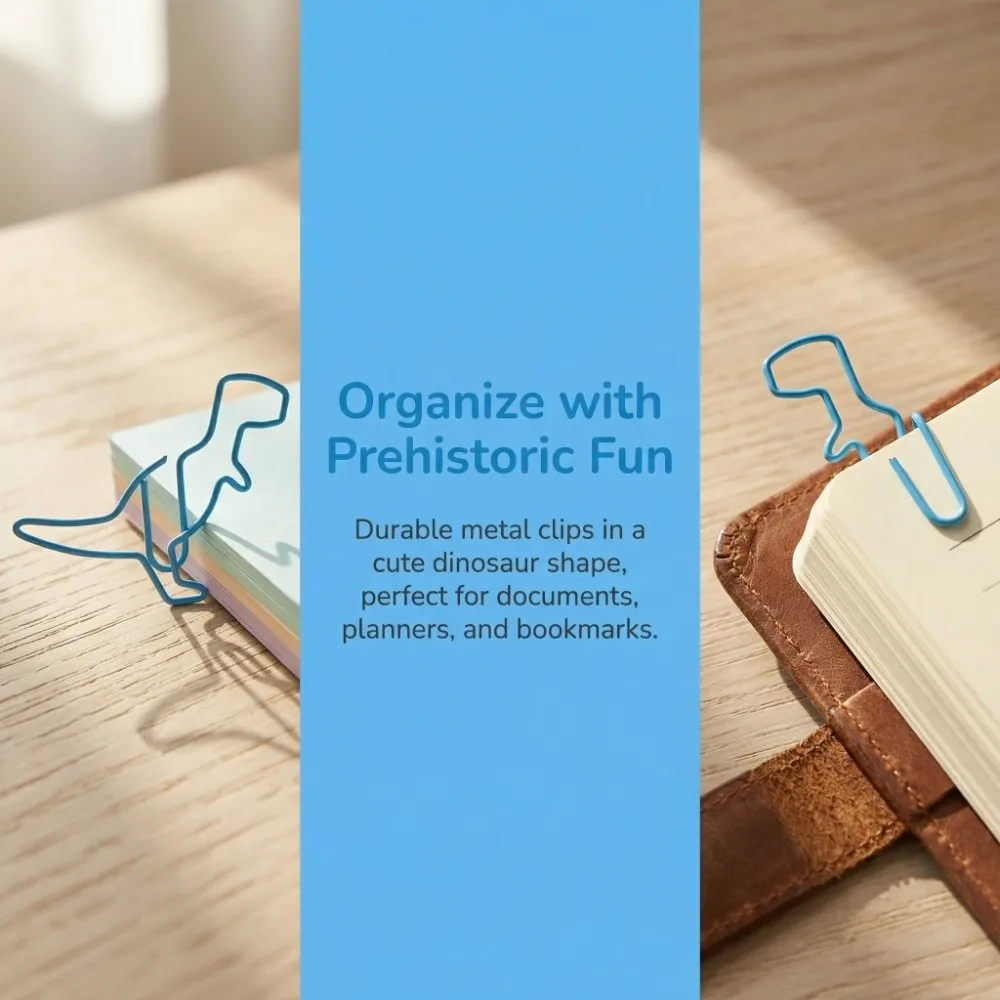 100Pcs 공룡 모양 재미 있은 종이 클립 43*35mm 플라스틱 코팅 금속 금속 종이 클립 파란색 튼튼한 동물 모양 종이 클립