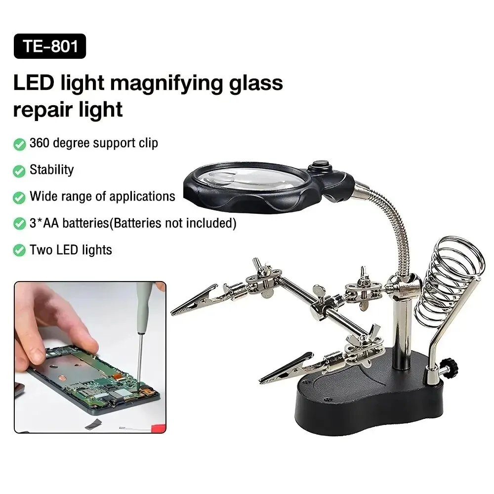 Welding Magnifying Glass 3.5X 12X Welding Auxiliary Clip Magnifier Electric Soldering Iron Circuit Board Welding Iron Bracket Tools
