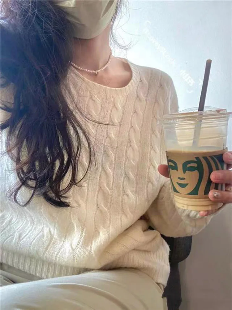 

Knitted Wool Sweater Women Long Sleeve New Knitwear Pullover Jumprt Female Clothing Solid Female O-collar Bar-type Tops Sweater