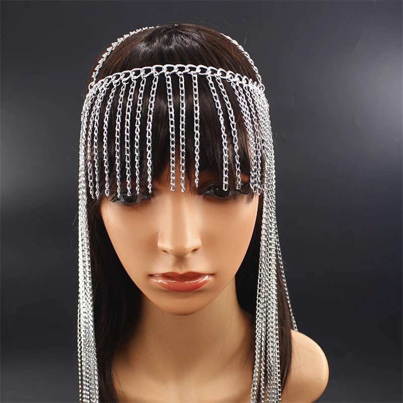 2026 Mehrschichtige lange Quasten-Strass-Kopfkette Hip-Hop-Punk-Haarband Extravagantes Kopfschmuck für Party, Festival, Cosplay – Detail 11