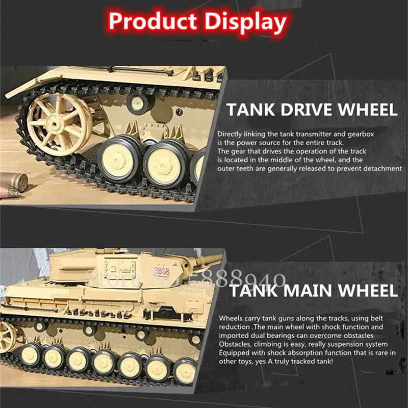 1:16 Metal Launch Bullet Battle Wireless Control Tank 320° Rotate Turret Sound Effect Lighting Barrel Up&Down Simulation RC Tank 4
