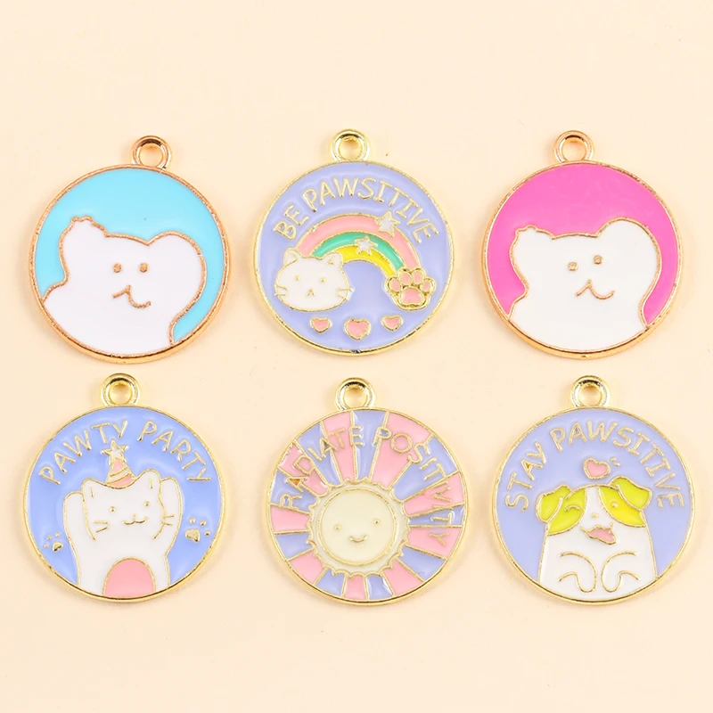 

20Pcs/Lot Mixed Cute Alloy Enamel Dog Round Charms Kawaii Pet Pendants For Necklace Keychain Bracelet DIY Jewelry Making Craft