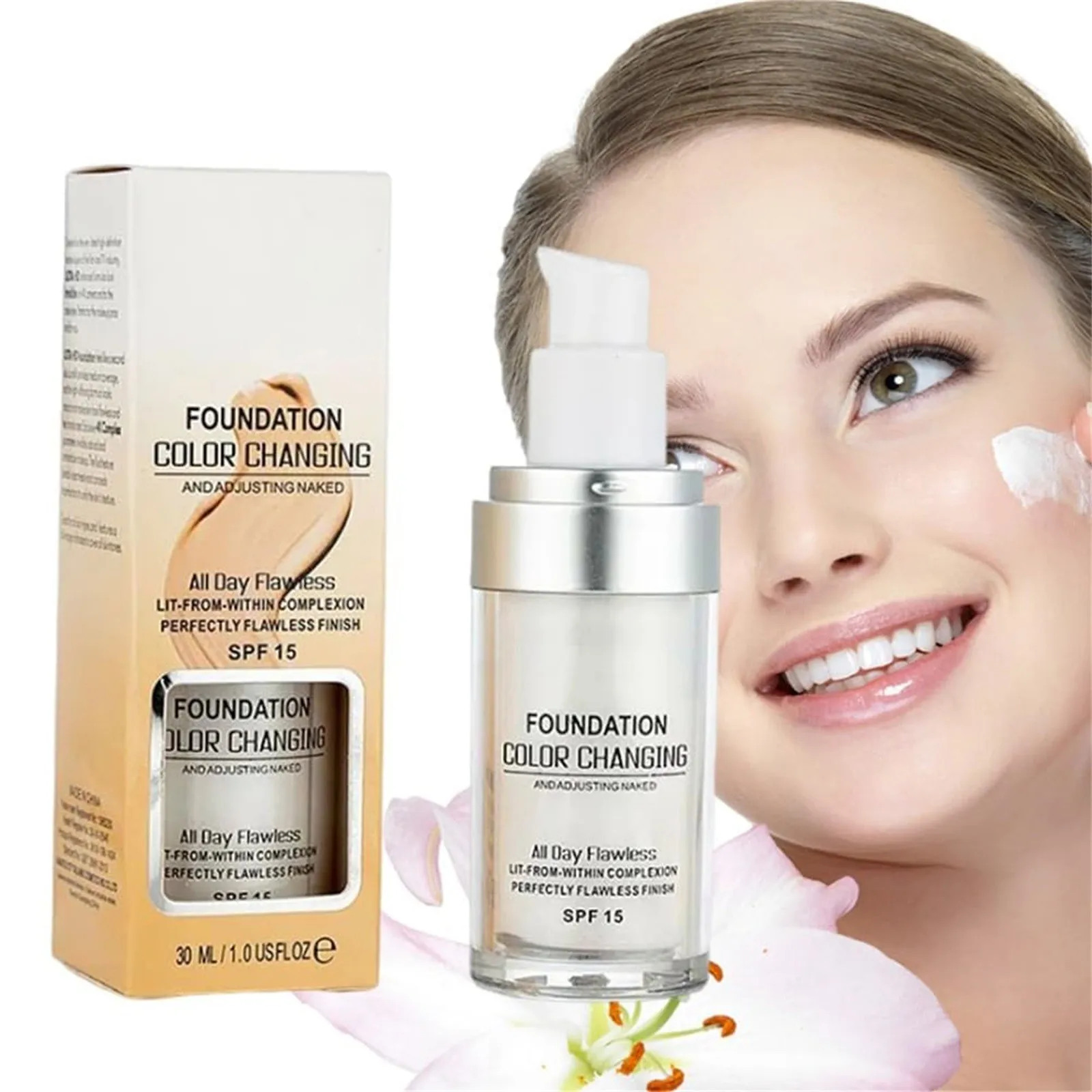 30ml SPF 15 Colour Changing Mature Skin Foundation Hydrating Waterproof And Light Long Lasting Foundation Gift For Girls skin care products