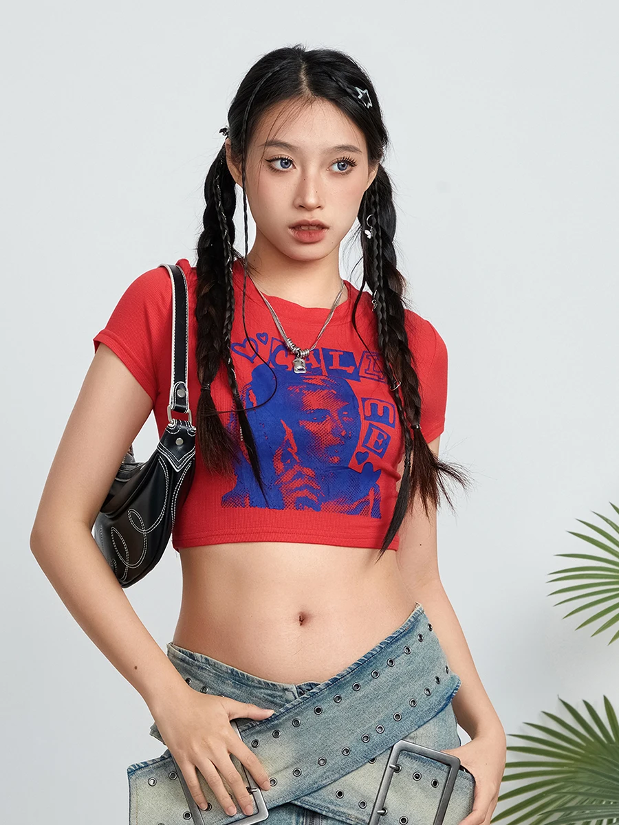 

Baby Tees for Women Summer T-Shirt Short Sleeve Tops Casual Pullovers Streetwear Aesthetic Grunge Clothes