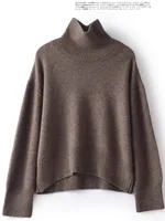 Autumn and winter new 100% pure cashmere sweater women's thick turtleneck sweater pullover loose knit sweater - Image 2
