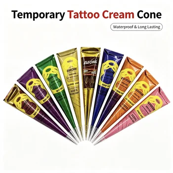 Set di Tatuaggi Temporanei Colorati all'Henné, Crema per Body Art Indiana, Pasta per Pittura Corporea Impermeabile per Mani e Pelle