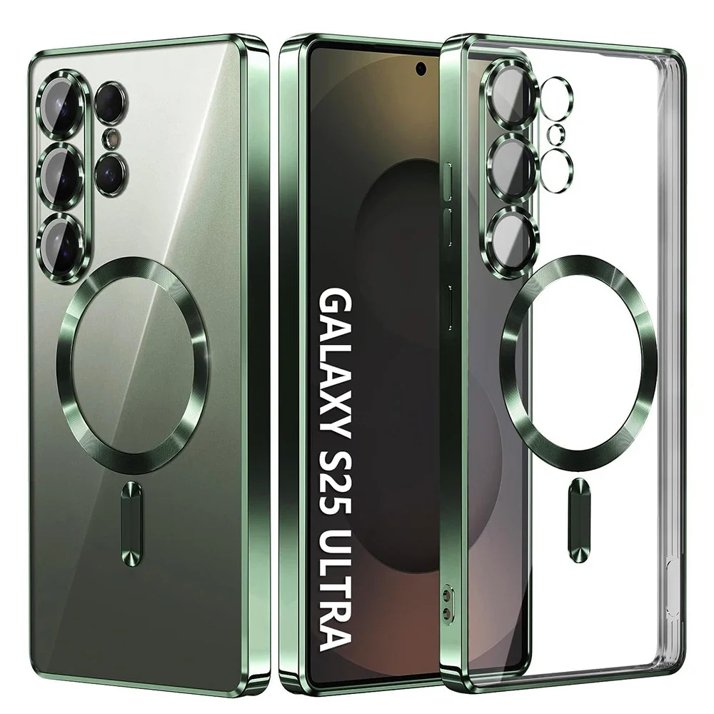 Luxury Glitter Plating Clear Silicone Soft Phone Case with Magnetic Magsafe Compatibility