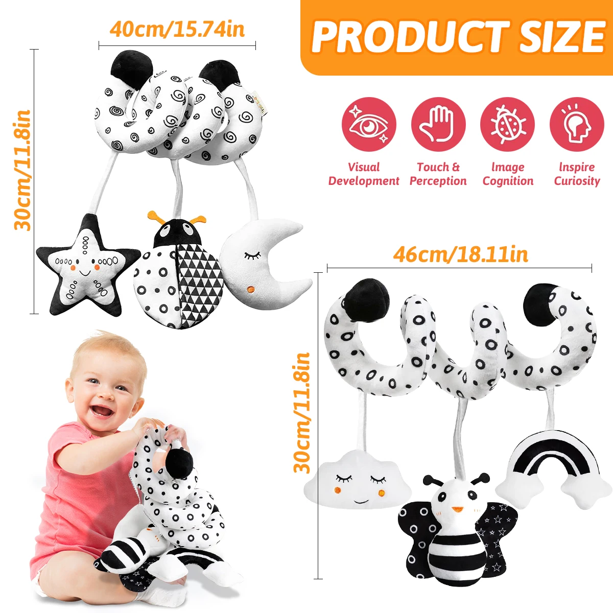 New Cartoon Cute Animal Baby Bed Around Toys With Bed-bell Black And White Bees Bed Around Baby Toys Decorative Accessories 6