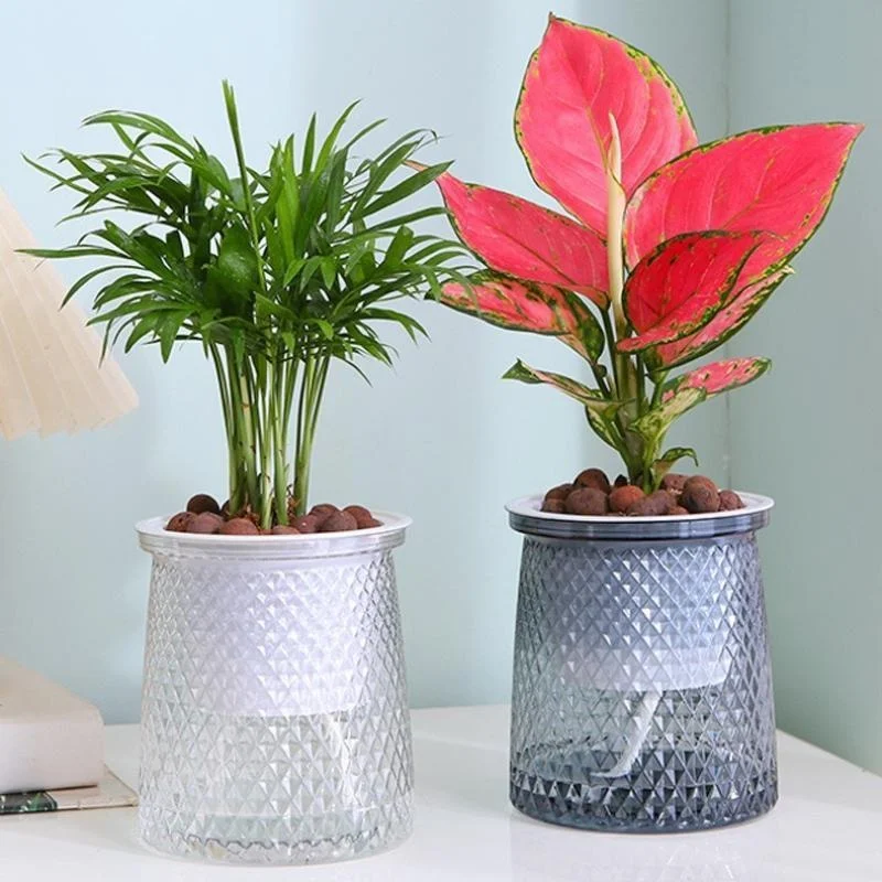 2024 Transparent Self Watering Flower Pot Plastic Plantpot Dual-layer Automatic Lazy Potted Hydroponic Flowerpot for Home Decor