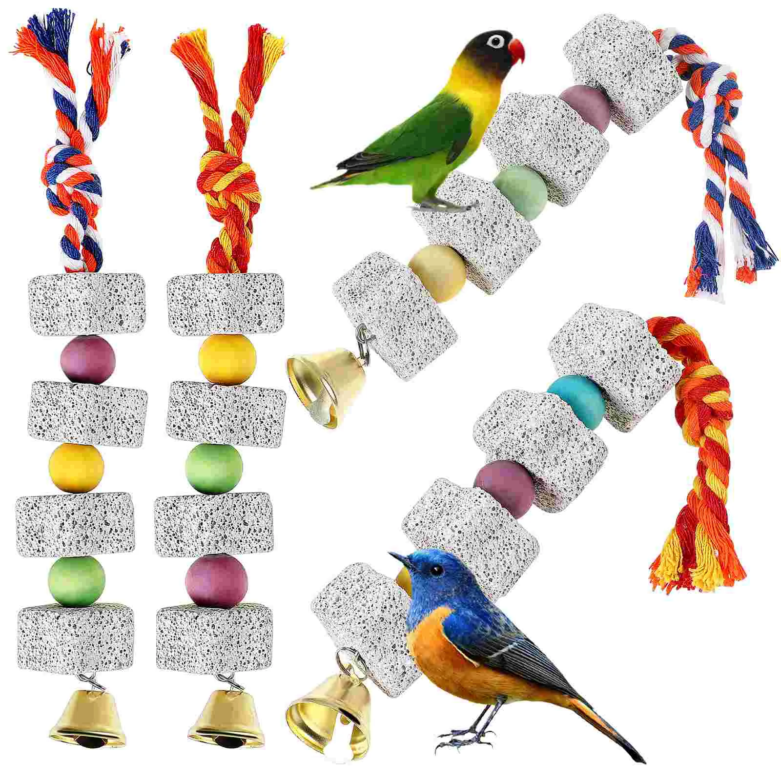 

4 Pcs Molar Stone Hanging Toys for Cages Bird Beak Grinding with Bell Chewing Squirrel Parrots Parakeet Small