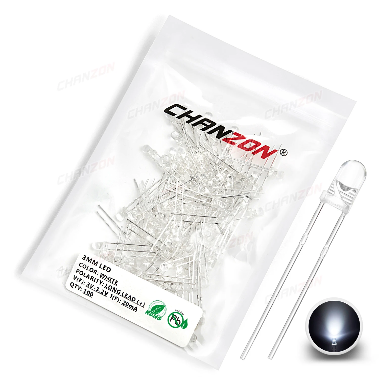 100pcs 3mm LED 다이오드 울트라 브라이트 따뜻한 화이트 레드 그린 블루 UV 퍼플 옐로우 오렌지 핑크 2V 3V 여러 가지 빛깔의 방출 구색