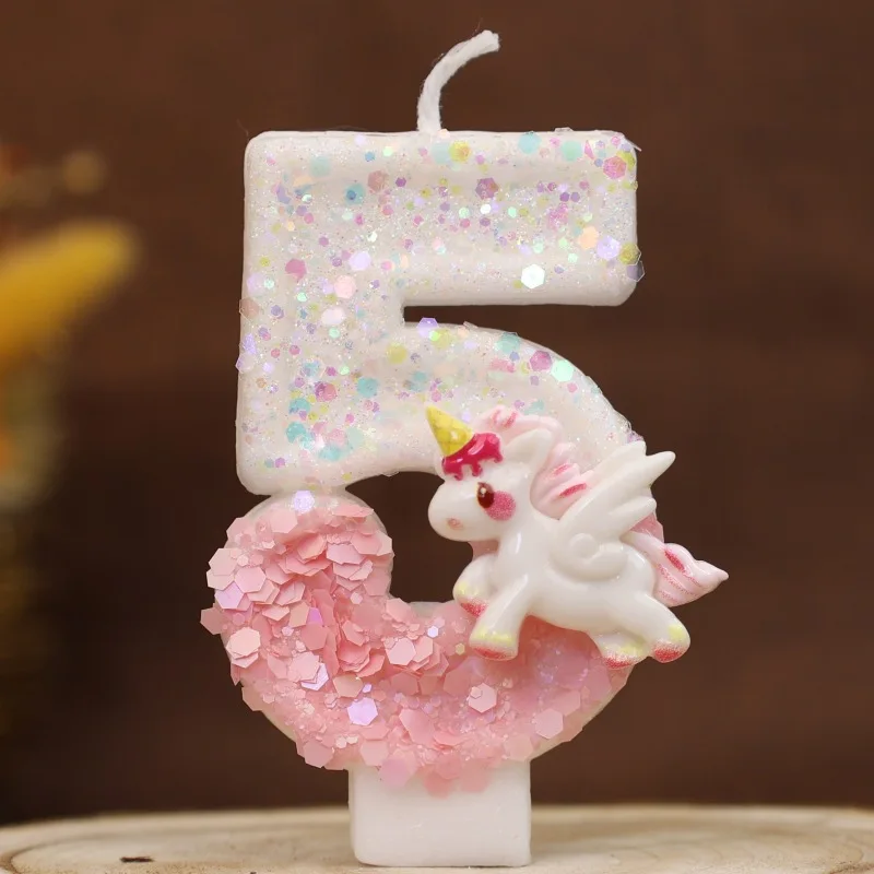 Happy Birthday Candle 0-9 Numbers Candle Pink Unicorn Birthday Candles for Cake Children's Party Cake Decorating
