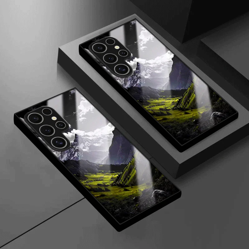 Tempered Glass Phone Case with Mountain Scenery Design