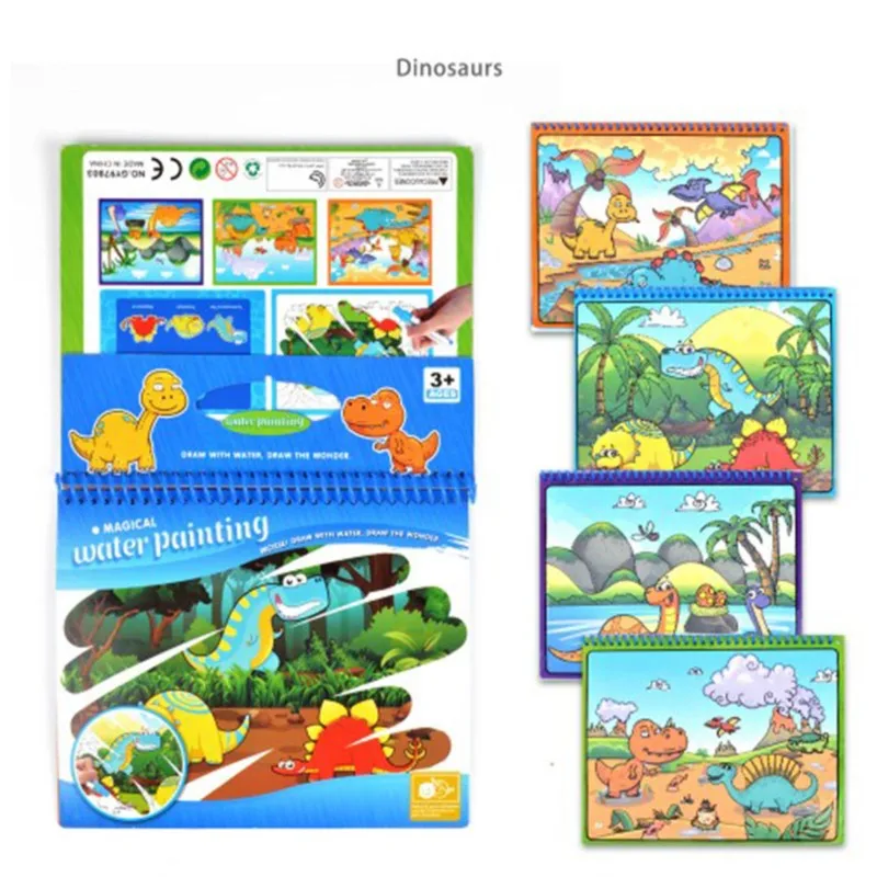 Magic Water Drawing Book Zoo Animal Dinosaurs Coloring Book Doodle Magic Pen Painting Drawing Board For Kids Educational Toys