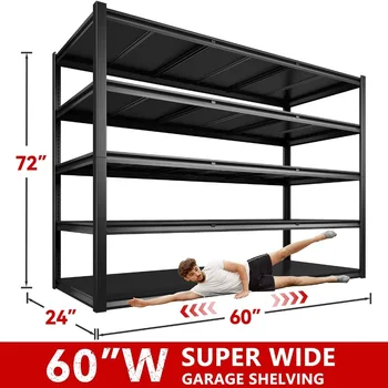 60" W Garage Shelving 3000LBS Heavy Duty Storage Shelves, Adjustable 5 Tier Metal Shelves for Storage Rack Industrial 2