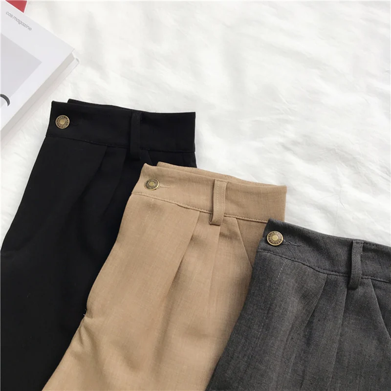 online clothes shopping Student Black Suit Short Pants Casual Female Summer 2021 New High Waist Loose Slim Wide Leg Pants Women‘s Shorts with Belt nike shorts women