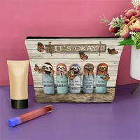 Sloth Butterfly Linen Fabric Cosmetic Bag Landscape Print Stylish Makeup Travel Organizer Gift Lightweight Coin Purse for Women 2