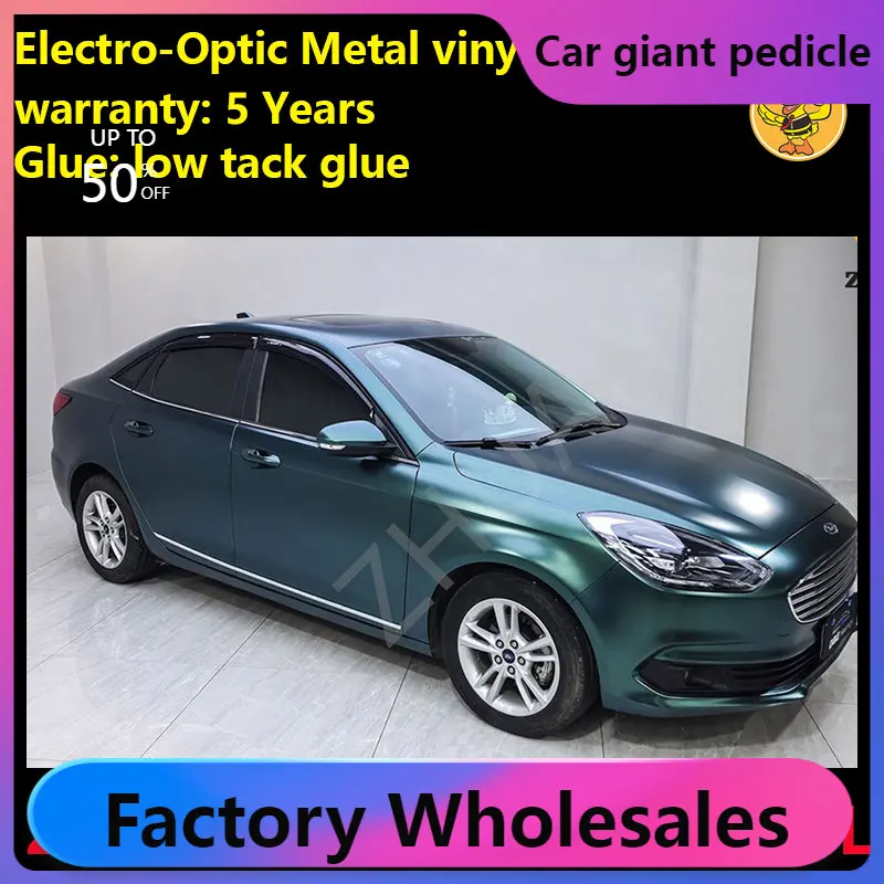 

dark green Electro-optical Metal Vinyl Wrap For Car Wrapping Covering Foil Air Bubble Free Low Tack Glue1.52*18M/Roll 5x59ft