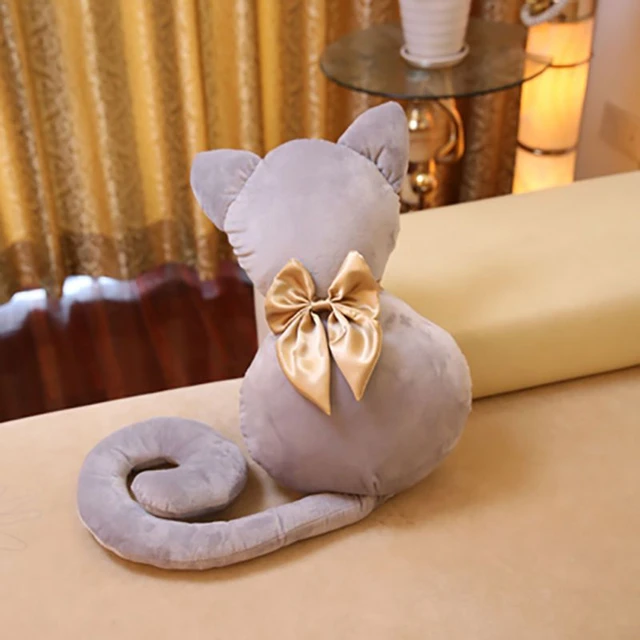 50CM Back Cat Plush Throw Pillow Toy Kitten Long Tail Bow Cute Sofa Decoration Cushion Creative Doll Send Friends Birthday Gift