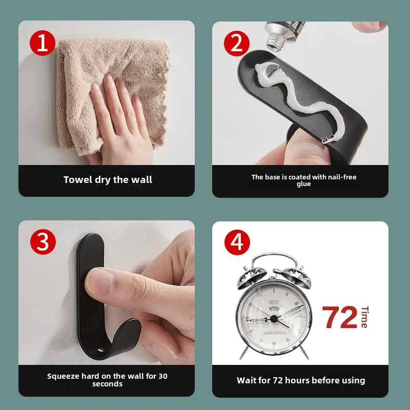 Gun Gray Punch-free Hook Strong Adhesive Bathroom Wall Bathroom Towel Load-bearing Adhesive Hook Entrance Door Back