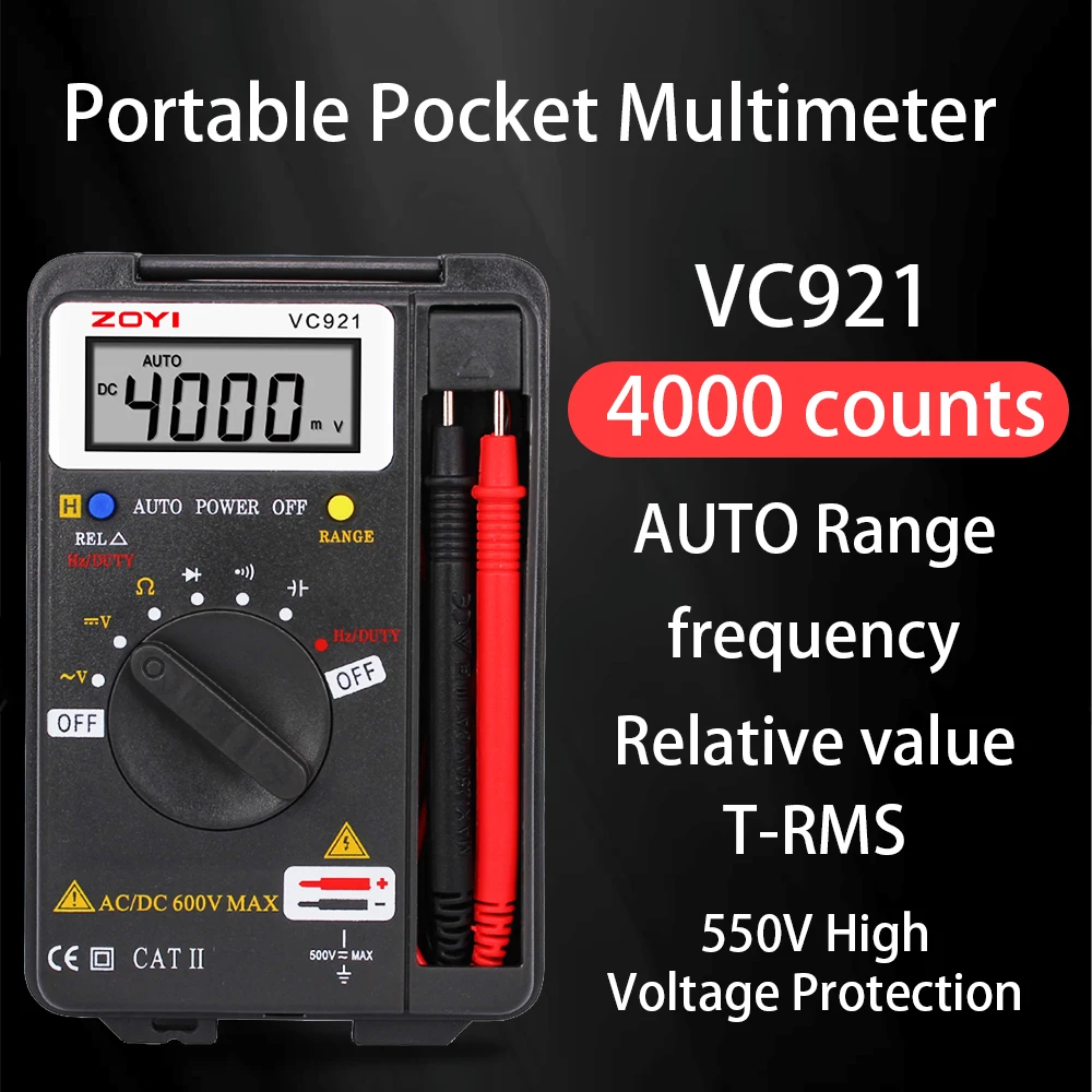 ZOYI Digital Multimeter ZT-921, high precision anti burn pocket sized multi function capacitance tester for electric auto repair