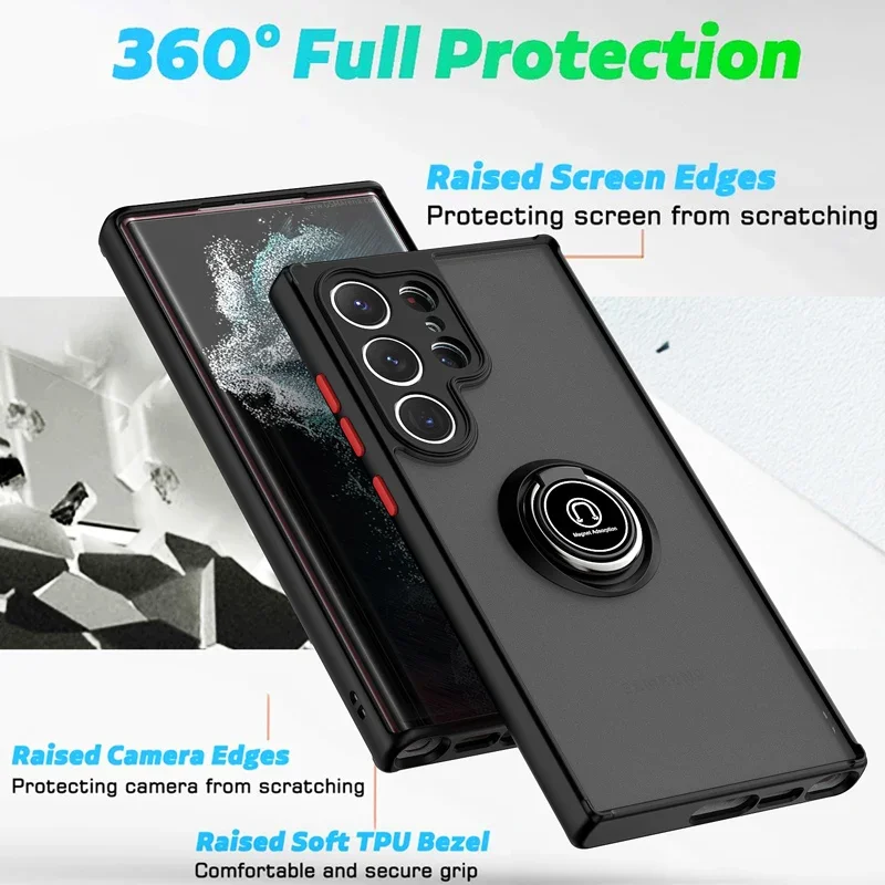 Matte Clear Magnetic Ring Stand Phone Case Cover