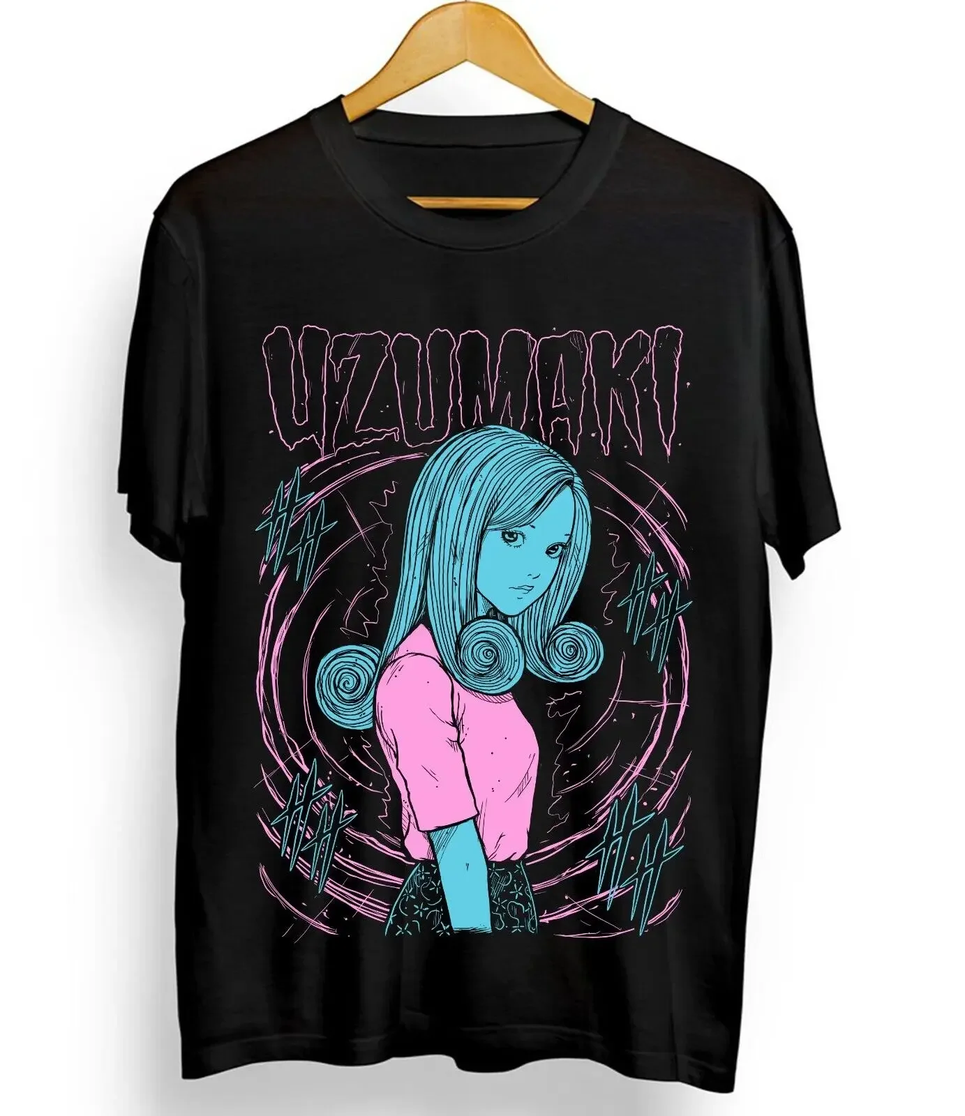 Junji Ito Uzumaki Horror Anime Graphic T-Shirt - Black